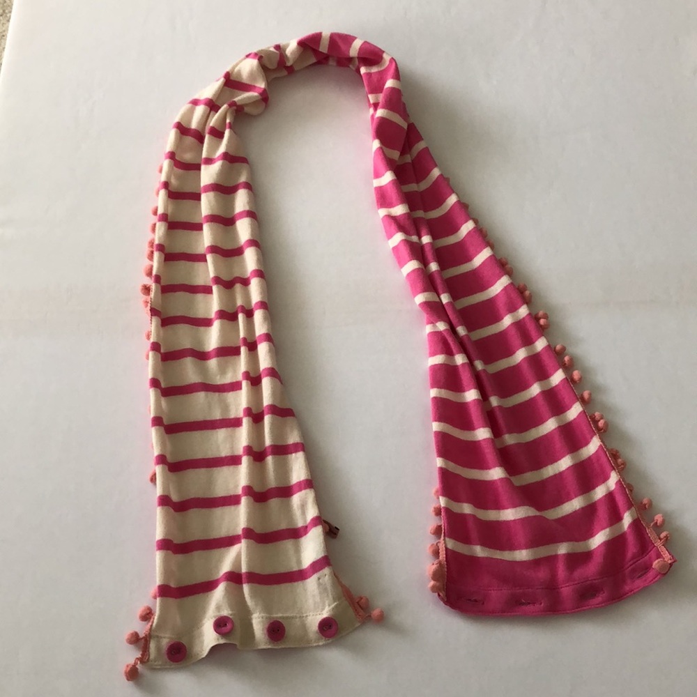 Juicy Couture Pink & Cream Scarf and or Infinity Scarf with Pom Pom Edging